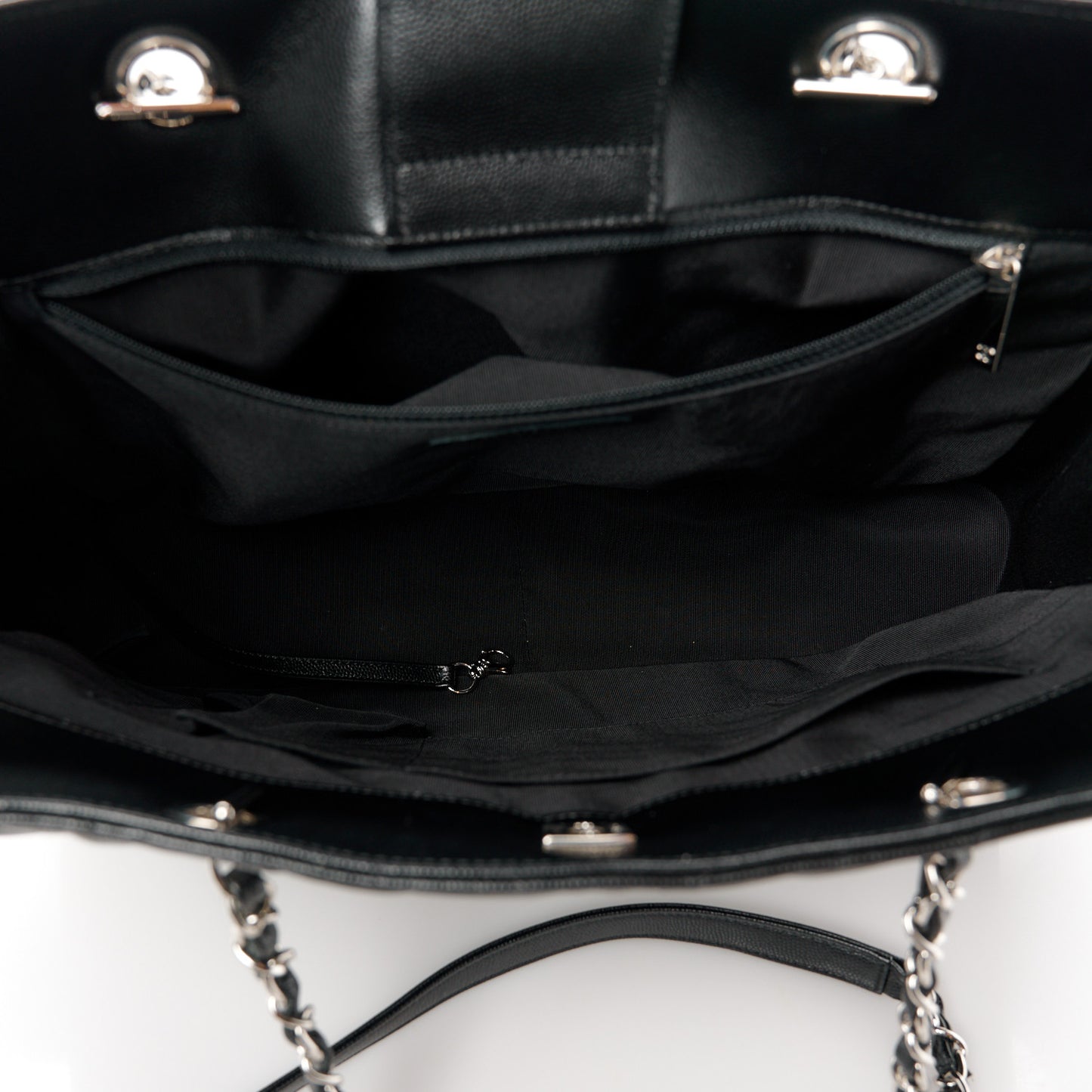 Caviar Chevron Quilted Large Shopping Tote Black