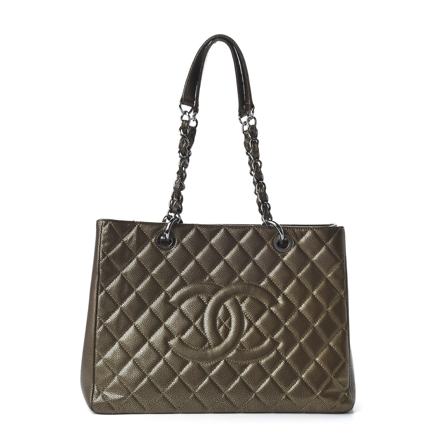 Metallic Caviar Quilted Grand Shopping Tote GST Bronze