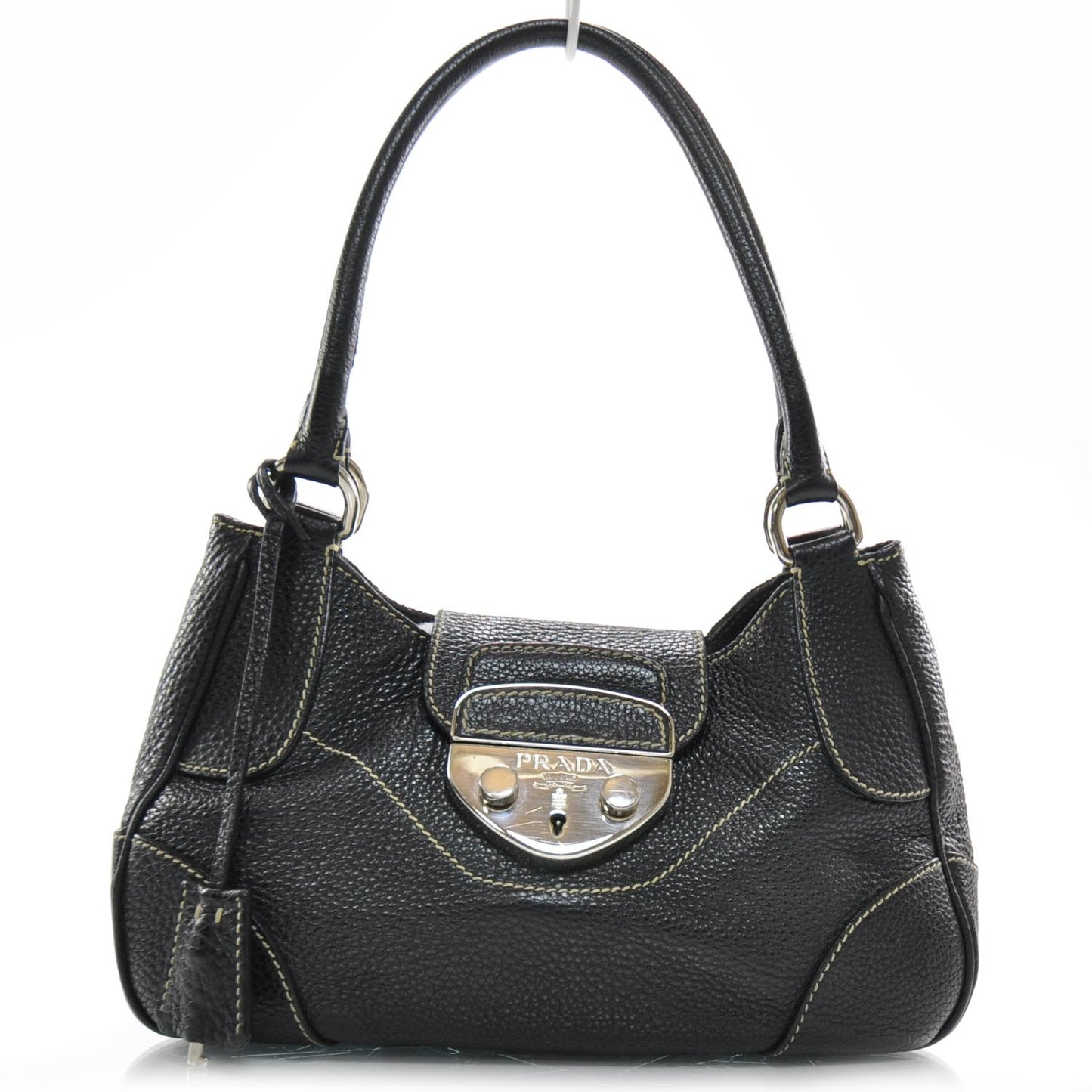 Vitello Daino Foldover Pushlock Bag Black