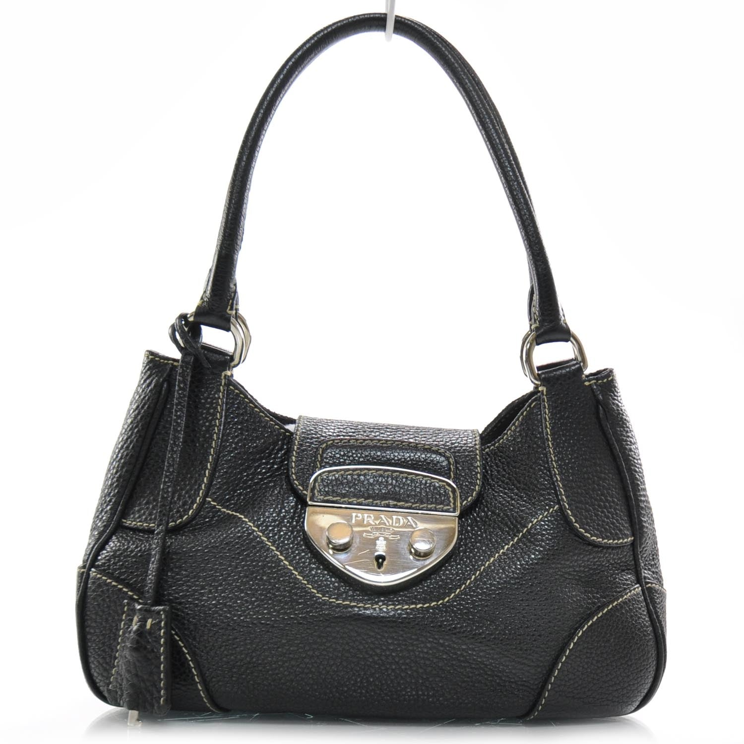 Prada Vitello Daino Foldover Pushlock Bag Black 1 of 10