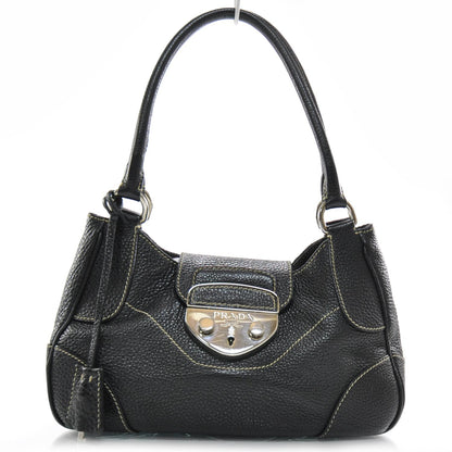 Prada Vitello Daino Foldover Pushlock Bag Black 1 of 10