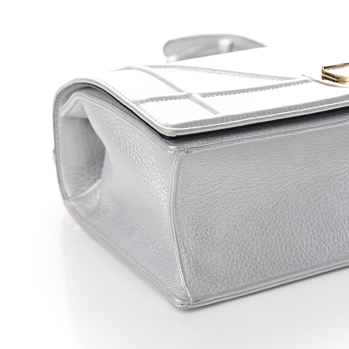 Metallic Grained Calfskin Medium Diorama Flap Bag Silver