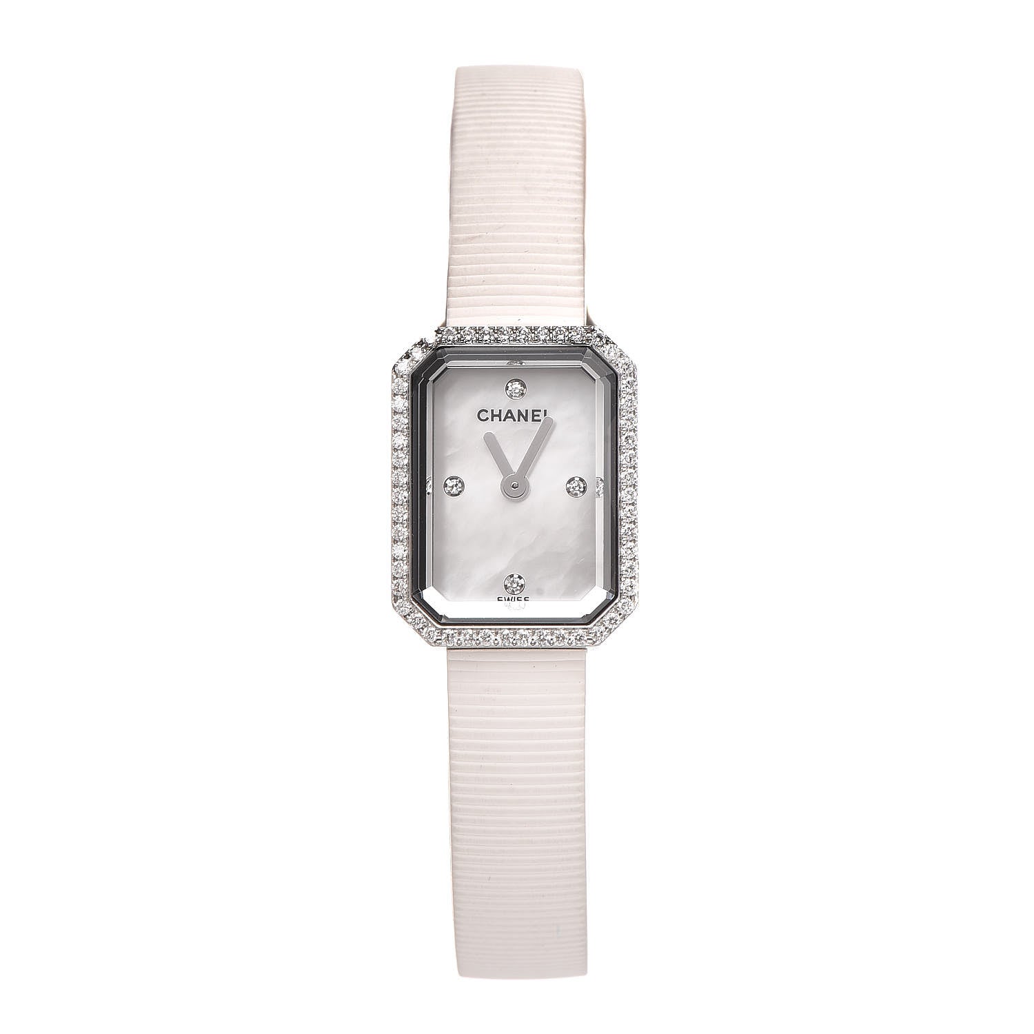 Chanel Stainless Steel Rubber Diamond Bezel Mother of Pearl 16mm Premiere Quartz Watch 1 of 7