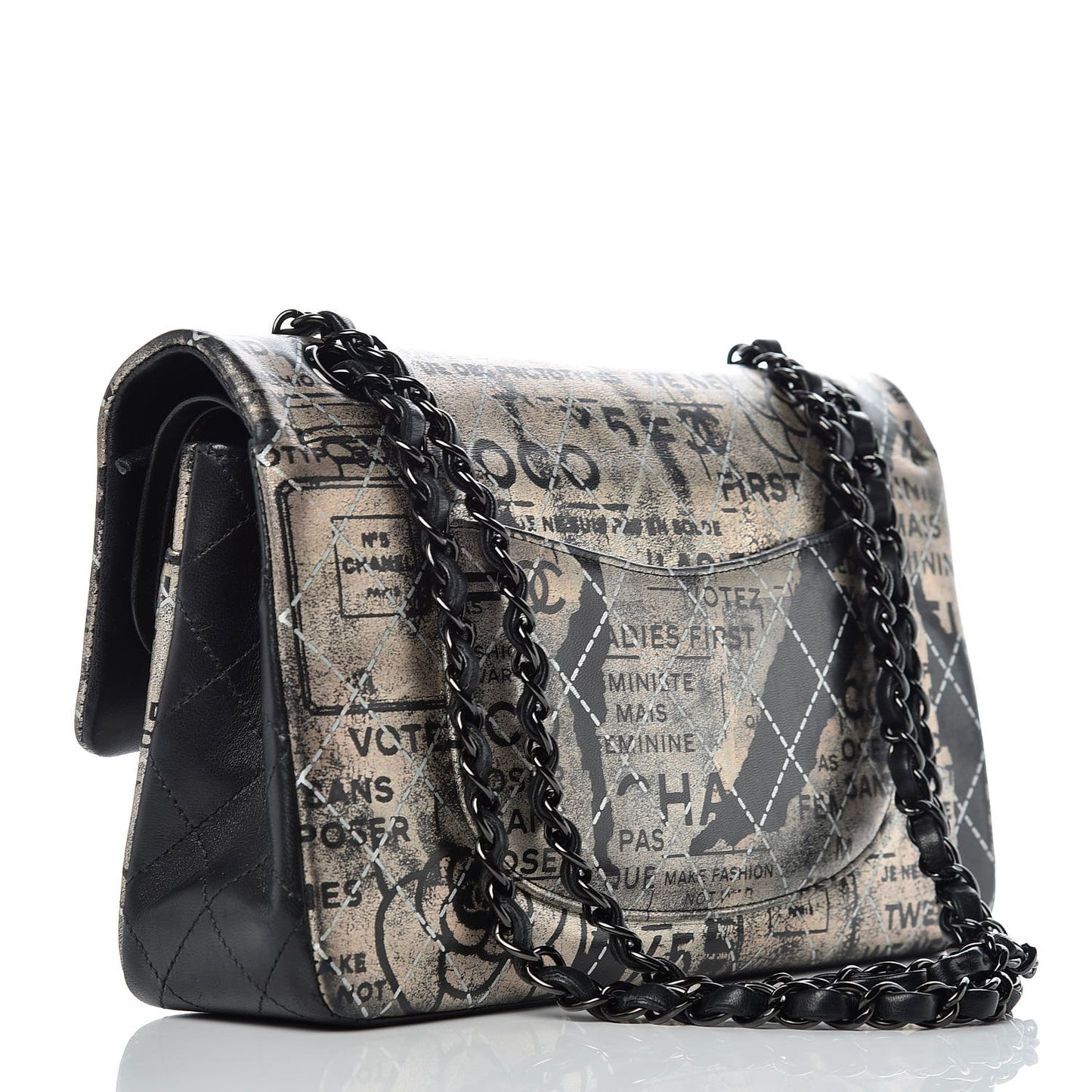 Lambskin Hand Painted Medium Double Flap Black