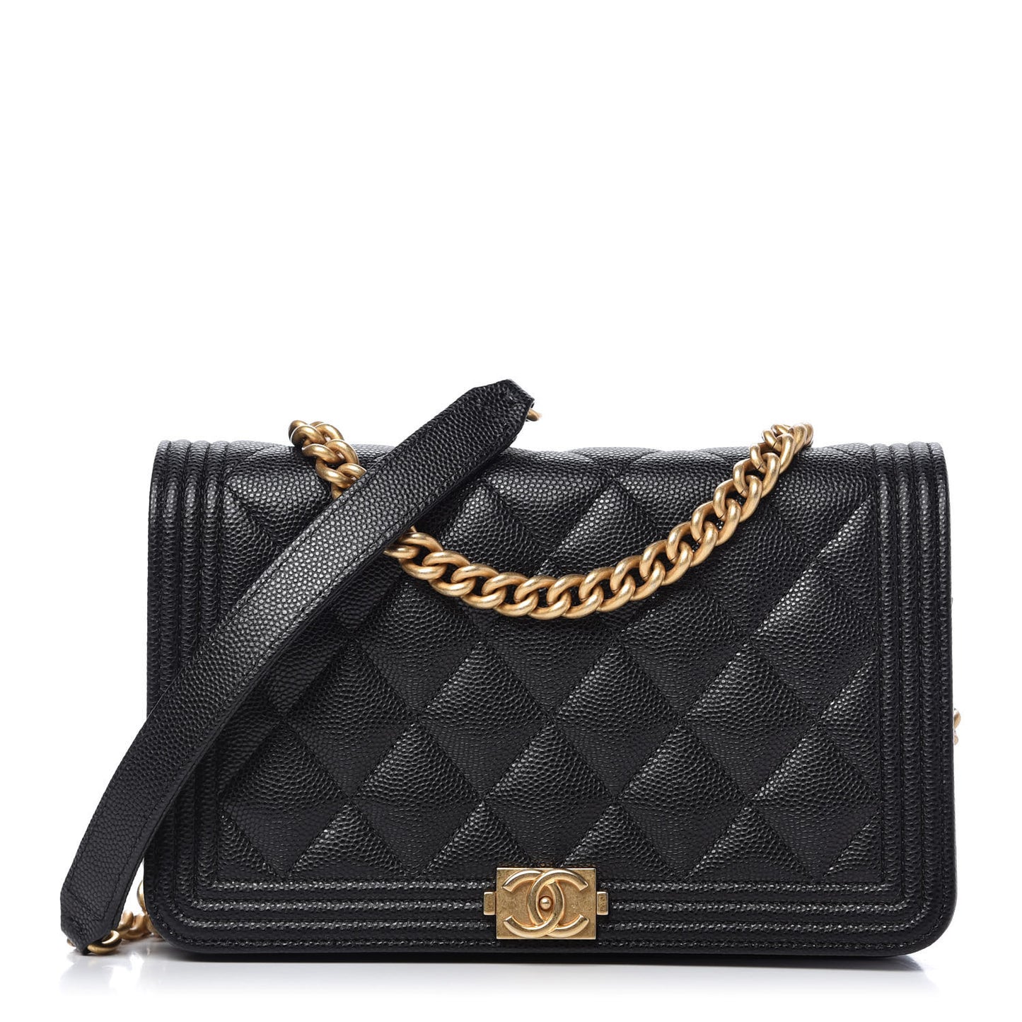 Caviar Quilted Boy Wallet On Chain WOC Black