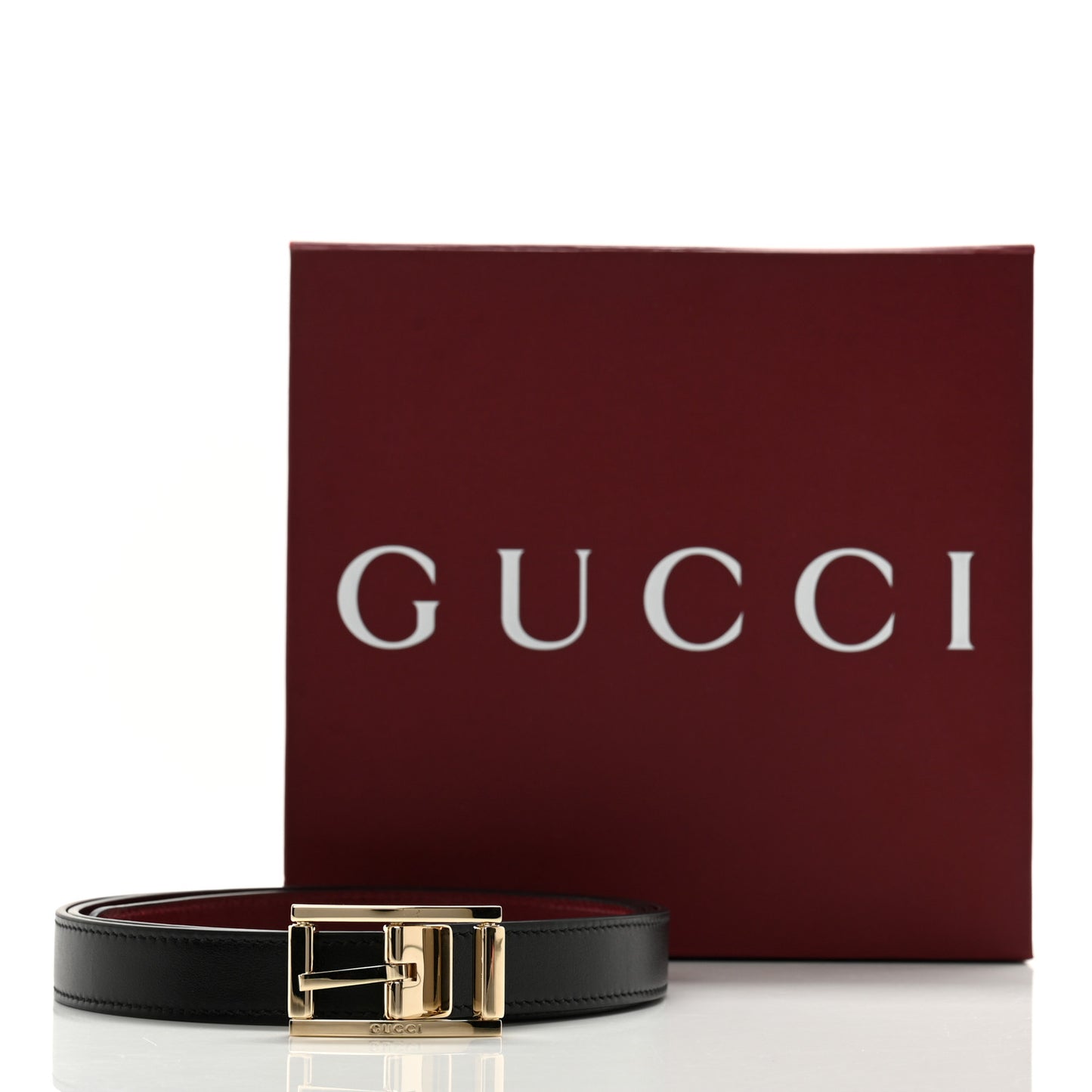 Calfskin Rectangular Buckle Reversible Thin Belt 85 34 Black Rosso Ancora