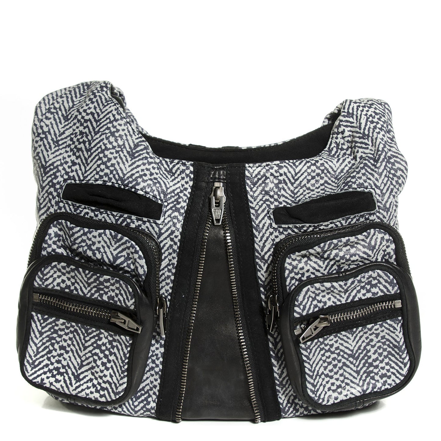 Washed Lambskin Donna Hobo Black White