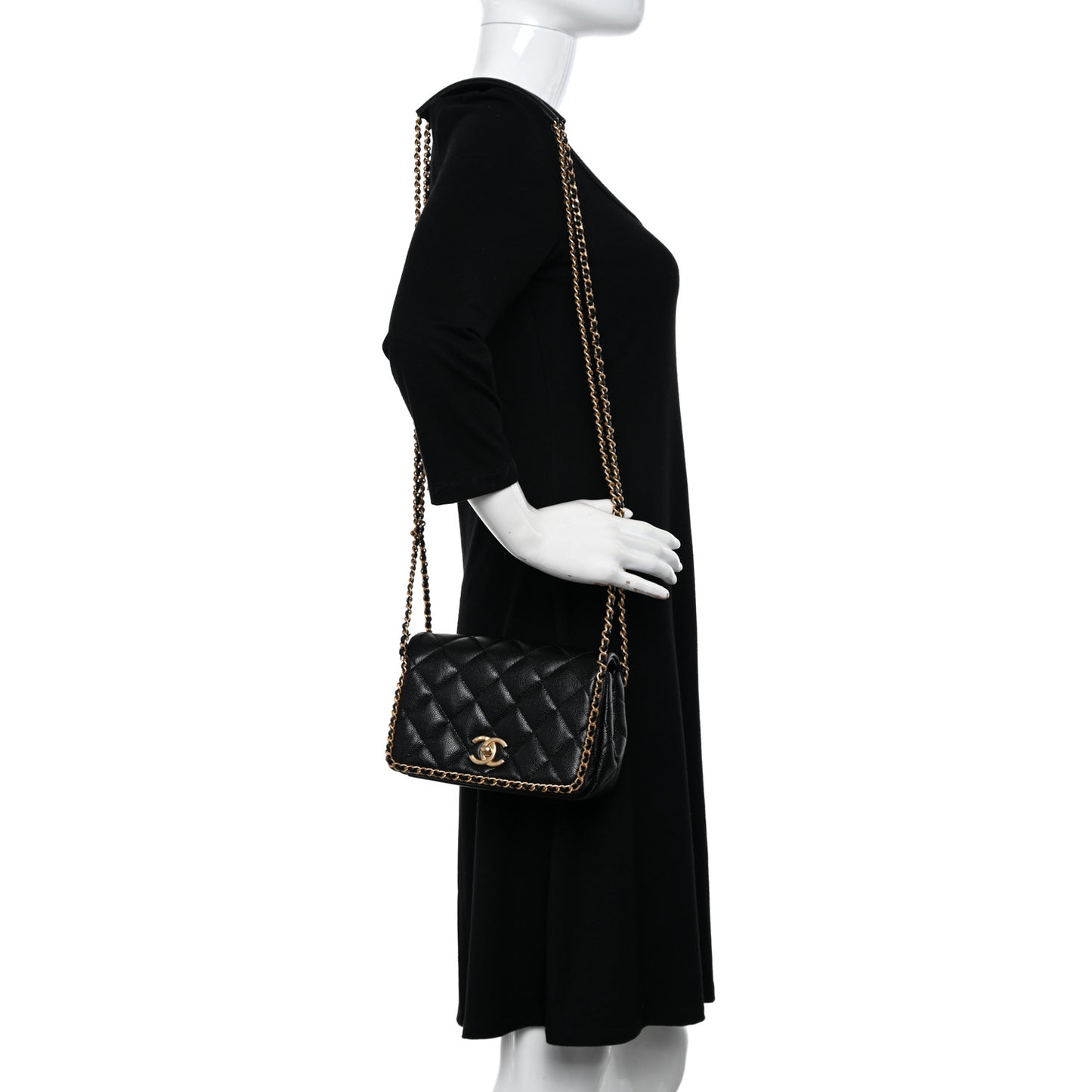 Caviar Quilted Mini Never Ending Chain Flap Black