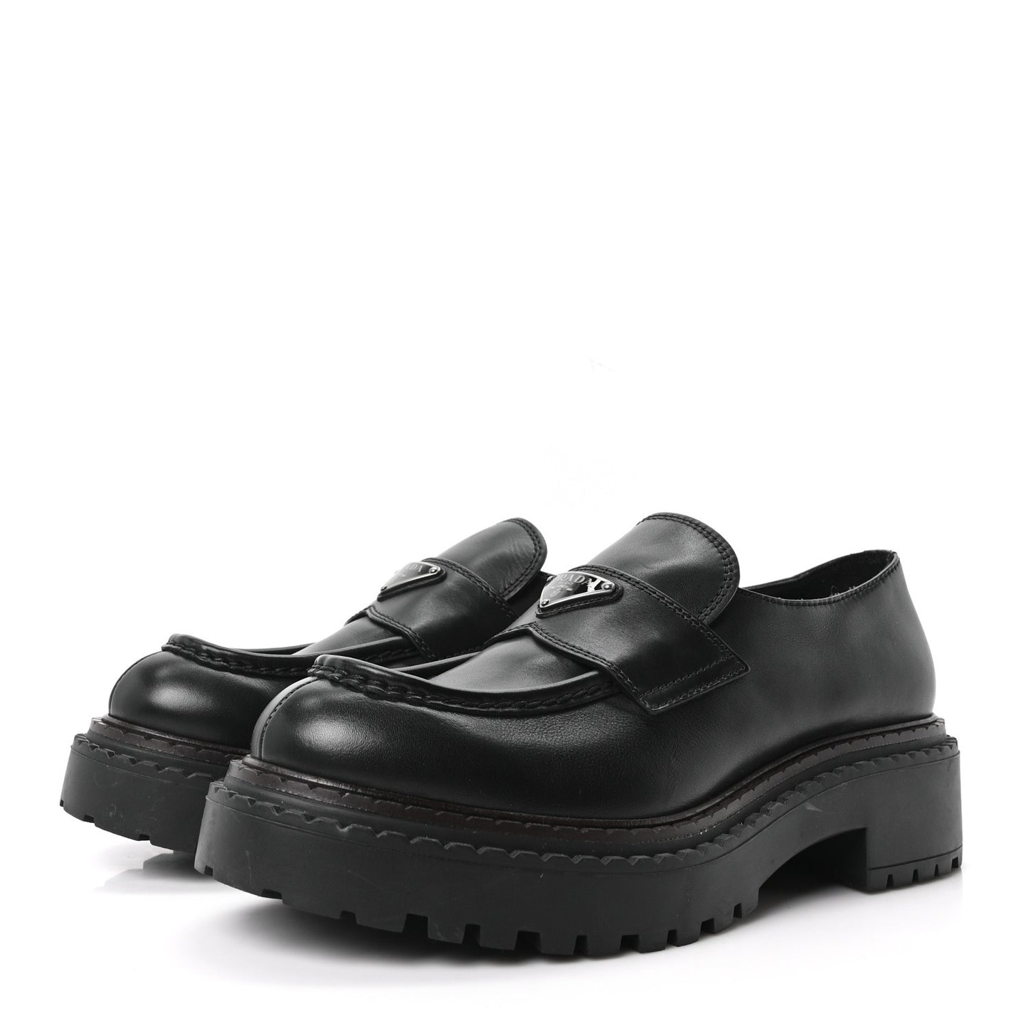 Spazzolato Metal Triangle Logo Mens 35mm Loafers 9.5 Black