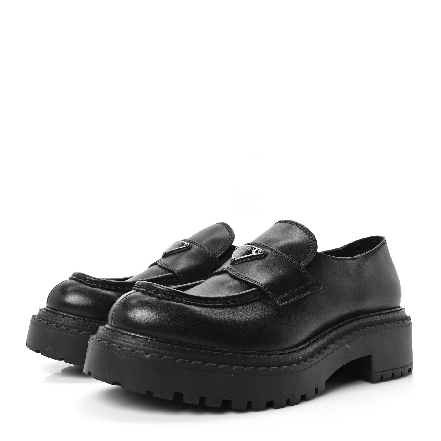 Prada Spazzolato Metal Triangle Logo Mens 35mm Loafers 9.5 Black 3 of 10