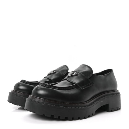 Prada Spazzolato Metal Triangle Logo Mens 35mm Loafers 9.5 Black 3 of 10