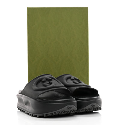 Gucci Soft Rubber Womens Interlocking G Platform 42mm Slide Sandals 37 Black 14 of 14