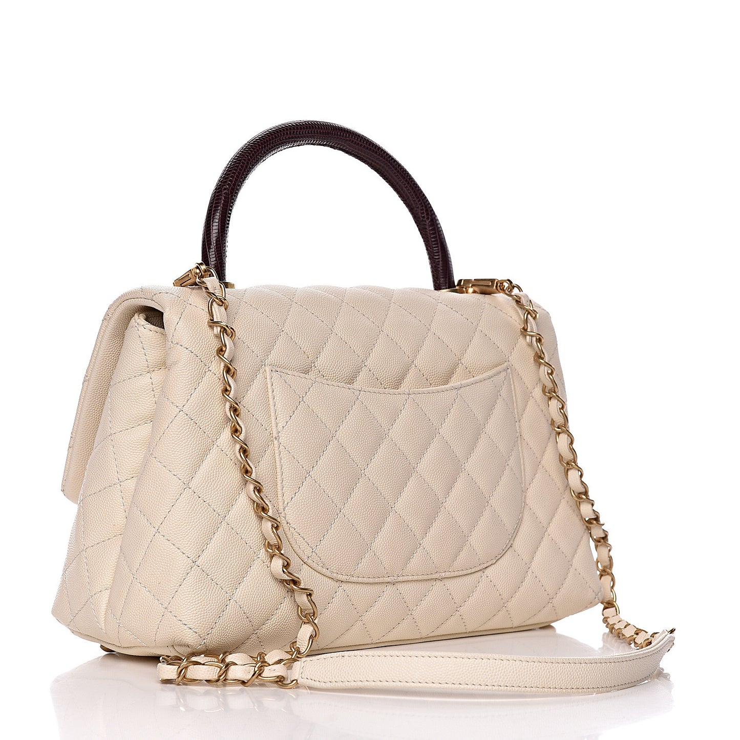 Caviar Lizard Quilted Small Coco Handle Flap Ivory