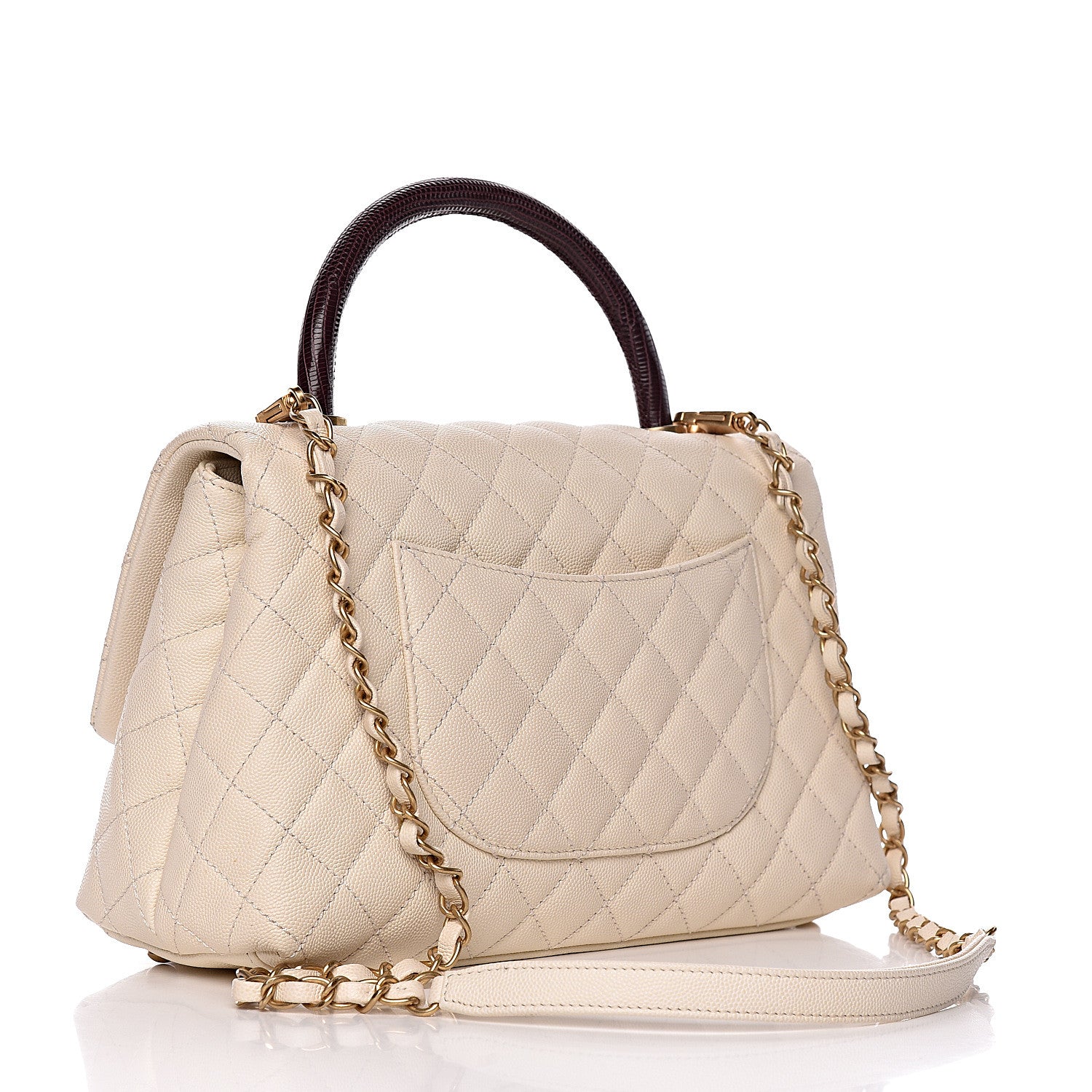 Chanel Caviar Lizard Quilted Small Coco Handle Flap Ivory 3 of 11