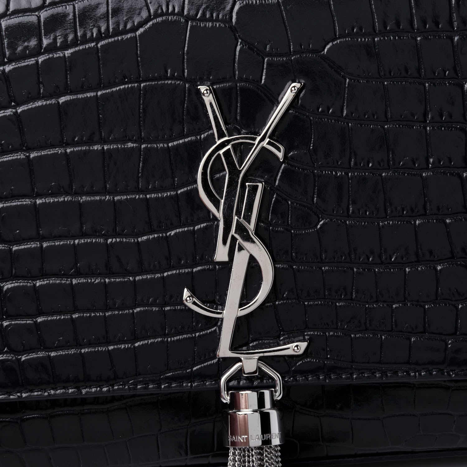 Saint Laurent Calfskin Crocodile Embossed Medium Classic Monogram Kate Tassel Satchel Deep Marine 5 of 5