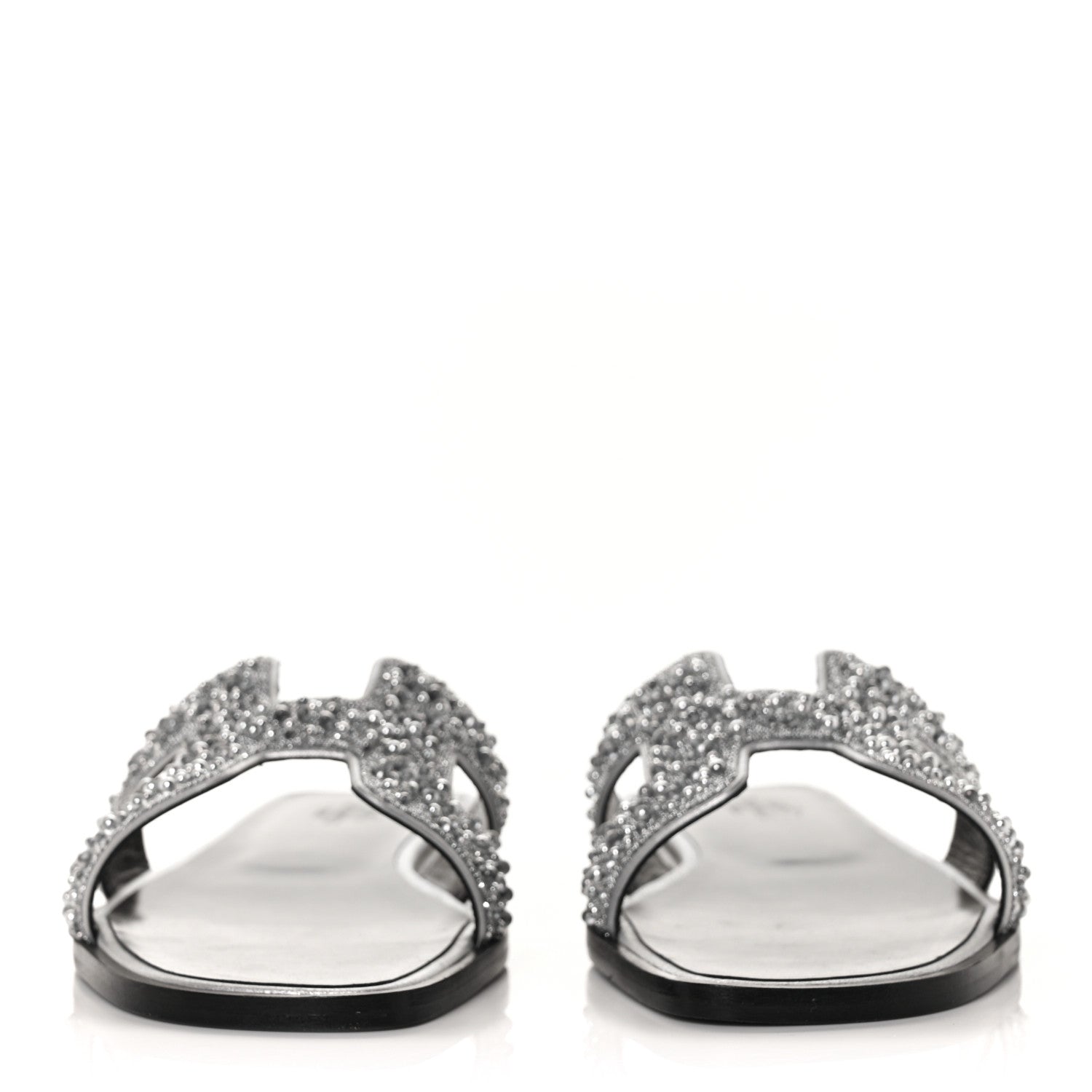 Hermes Velvet Goatskin Crystal Beads Oran Sandals 37.5 Gris Argente 2 of 8