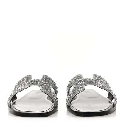 Hermes Velvet Goatskin Crystal Beads Oran Sandals 37.5 Gris Argente 2 of 8
