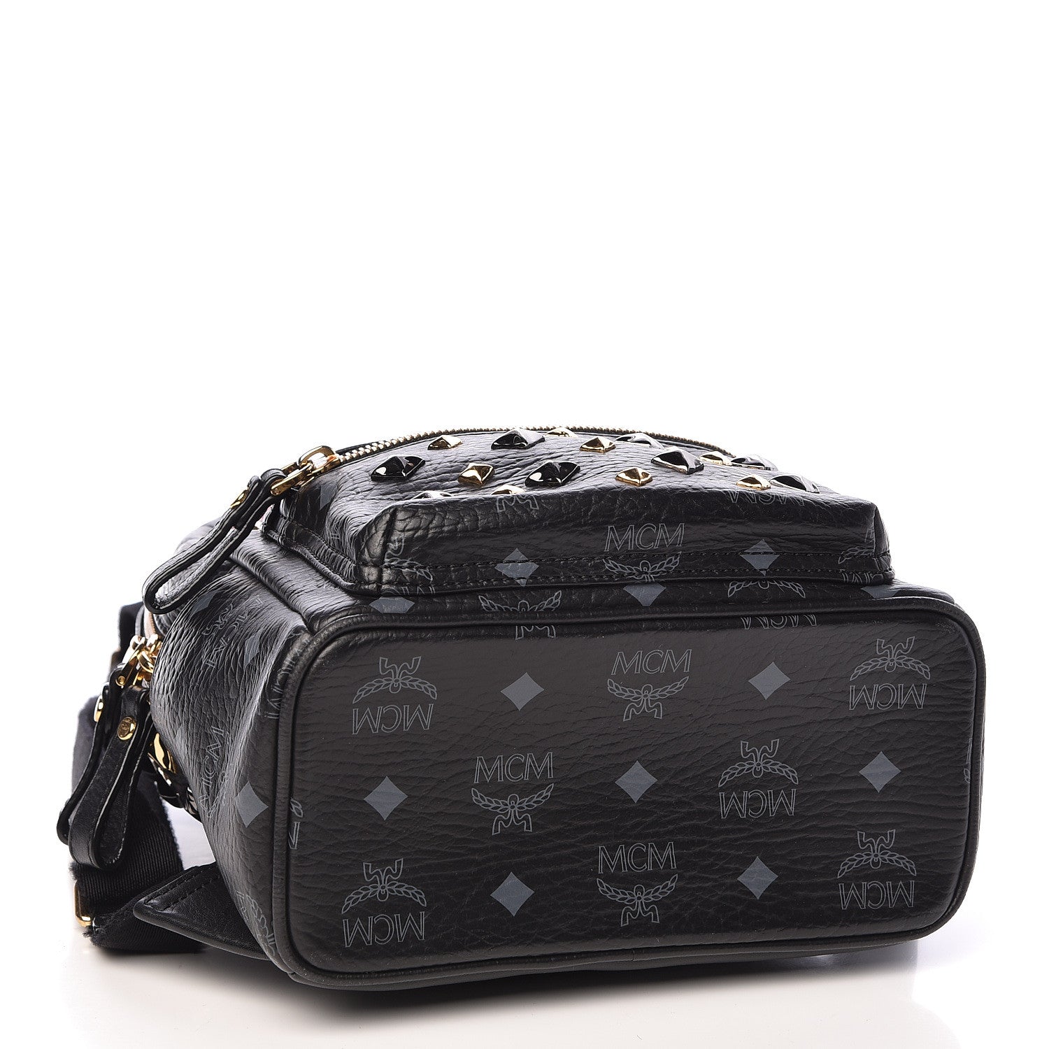 MCM Visetos Bi-Color Studded Mini Stark Backpack Black Scooter Red 4 of 10