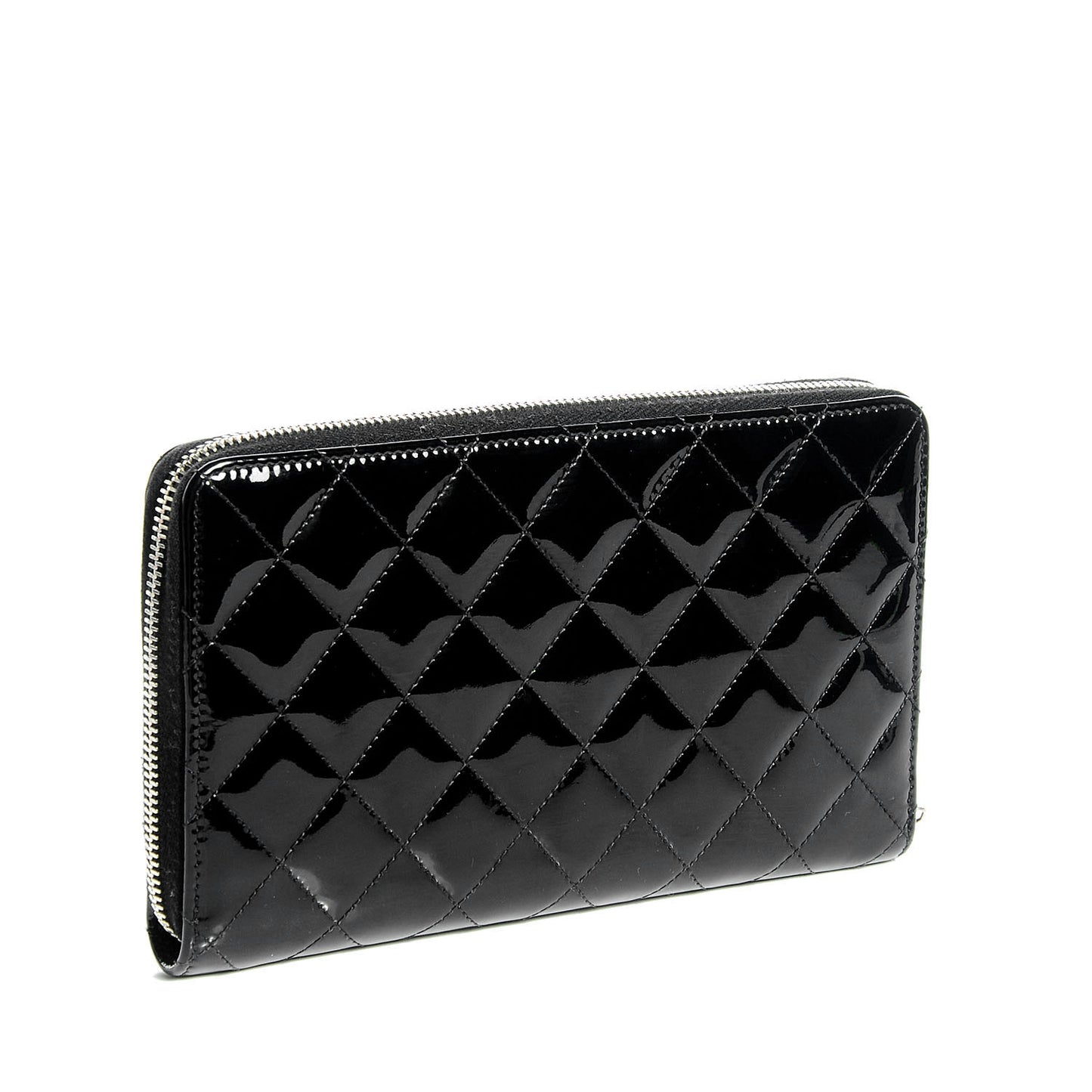 Patent Quilted Large Zip Around Organizer Wallet Black