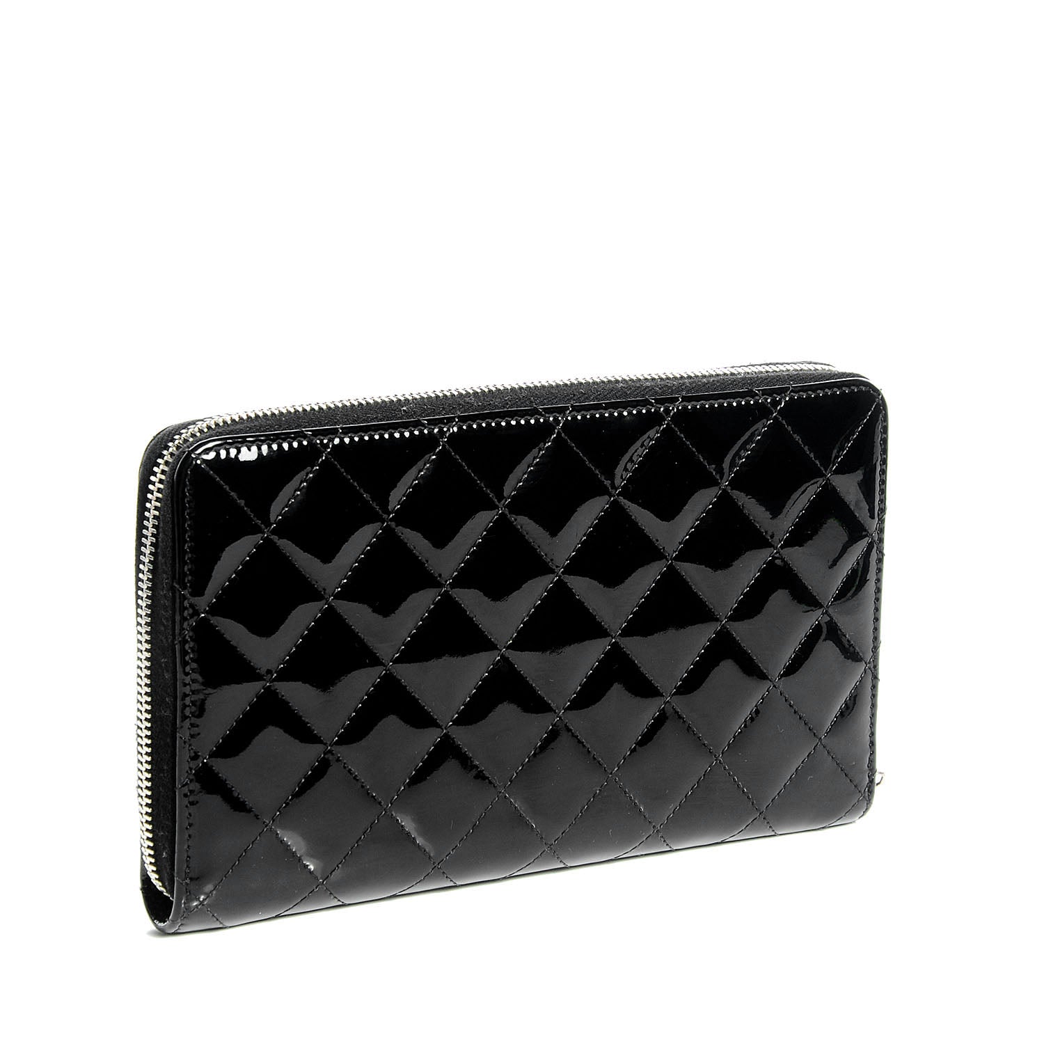 Chanel Patent Quilted Large Zip Around Organizer Wallet Black 3 of 9