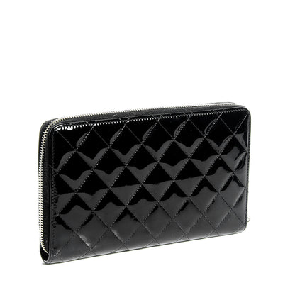 Chanel Patent Quilted Large Zip Around Organizer Wallet Black 3 of 9