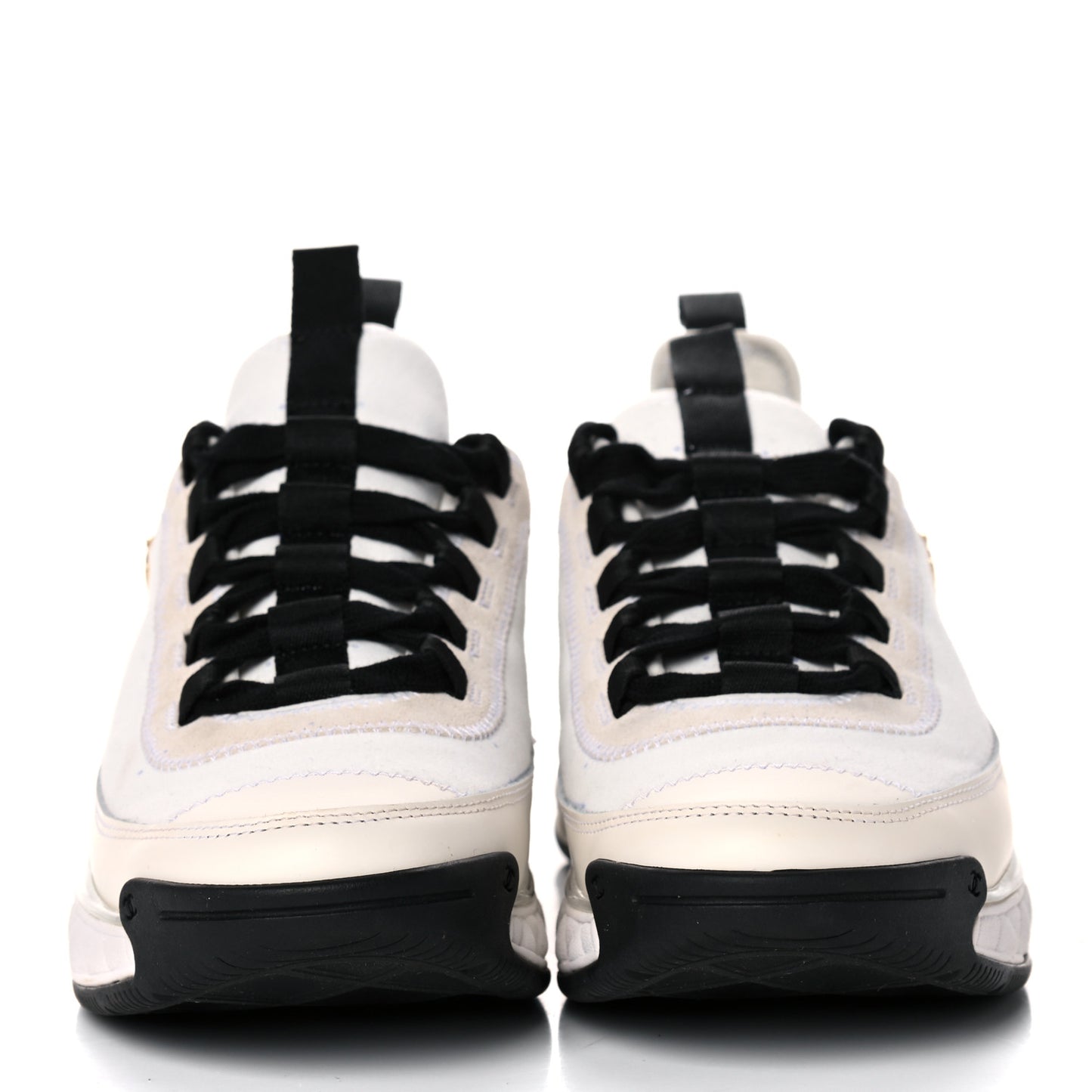 Velvet Calfskin Mixed Fibers CC Sneakers 39 Ivory Black