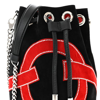 Christian Louboutin Suede Strass Love Marie Jane Bucket Black Red 7 of 11