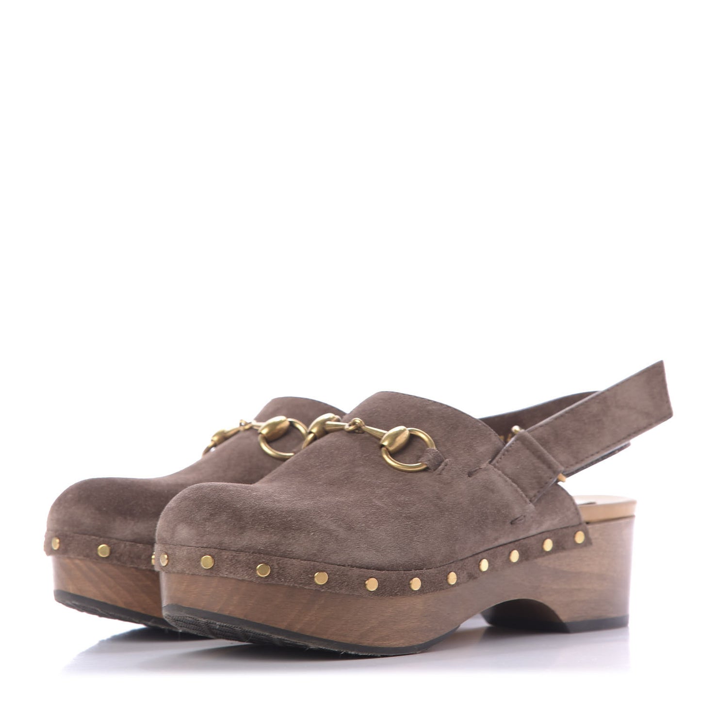 Suede Horsebit Amstel Slingback Clogs 36 Taupe