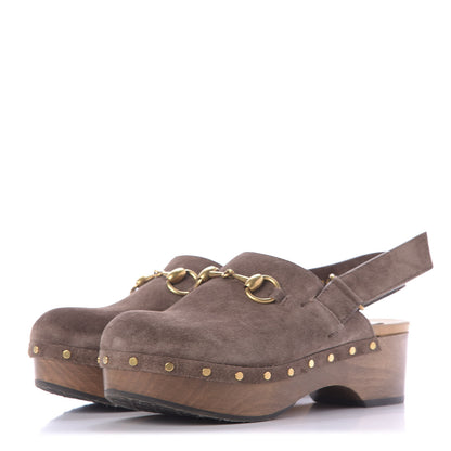 Gucci Suede Horsebit Amstel Slingback Clogs 36 Taupe 3 of 11