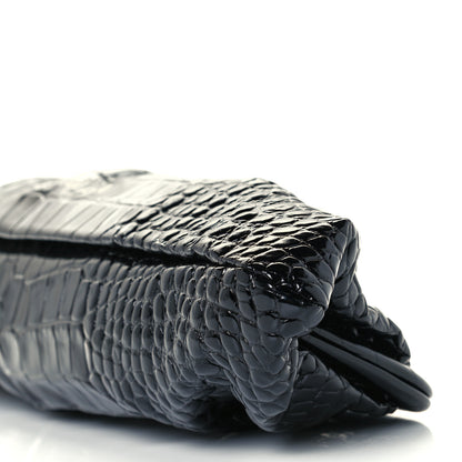Balenciaga Shiny Supple Calfskin Logo Crocodile Embossed XL Cloud Clutch Black White 9 of 9