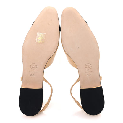 Chanel Goatskin Grosgrain Cap Toe CC Slingback Sandals 37.5 Beige Black 7 of 11