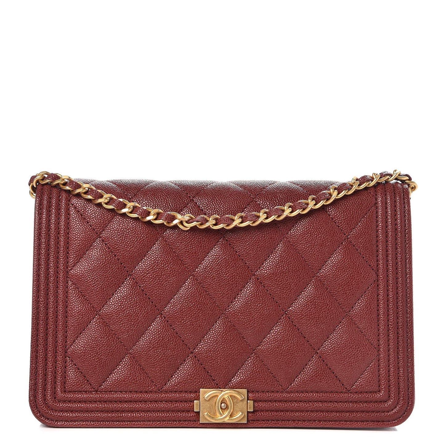 Caviar Quilted Boy Wallet On Chain WOC Burgundy