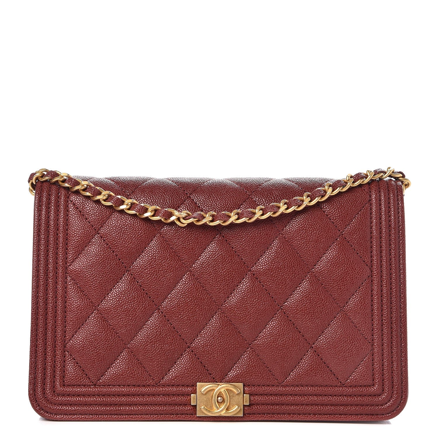Chanel Caviar Quilted Boy Wallet On Chain WOC Burgundy 1 of 9