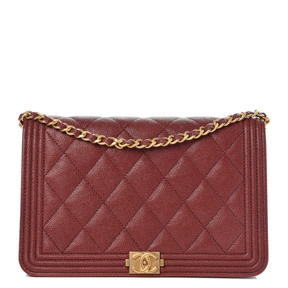 Chanel Caviar Quilted Boy Wallet On Chain WOC Burgundy 1 of 9