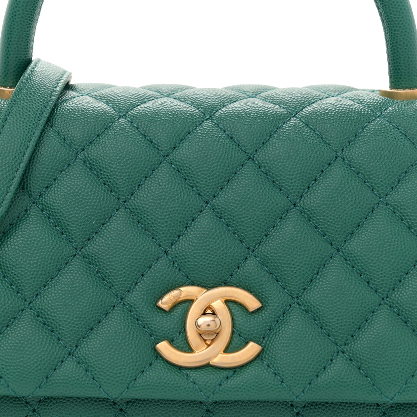 Caviar Quilted Small Coco Handle Flap Green