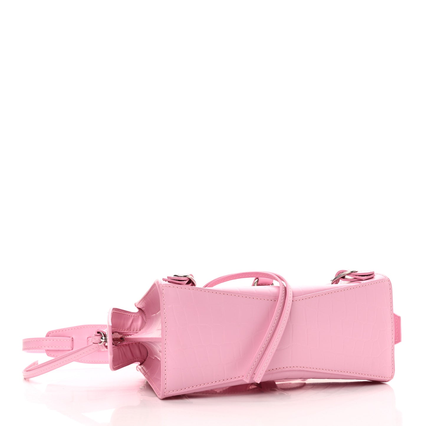 Semi Shiny Calfskin Crocodile Embossed Neo Classic Silver Hardware Mini City Pink