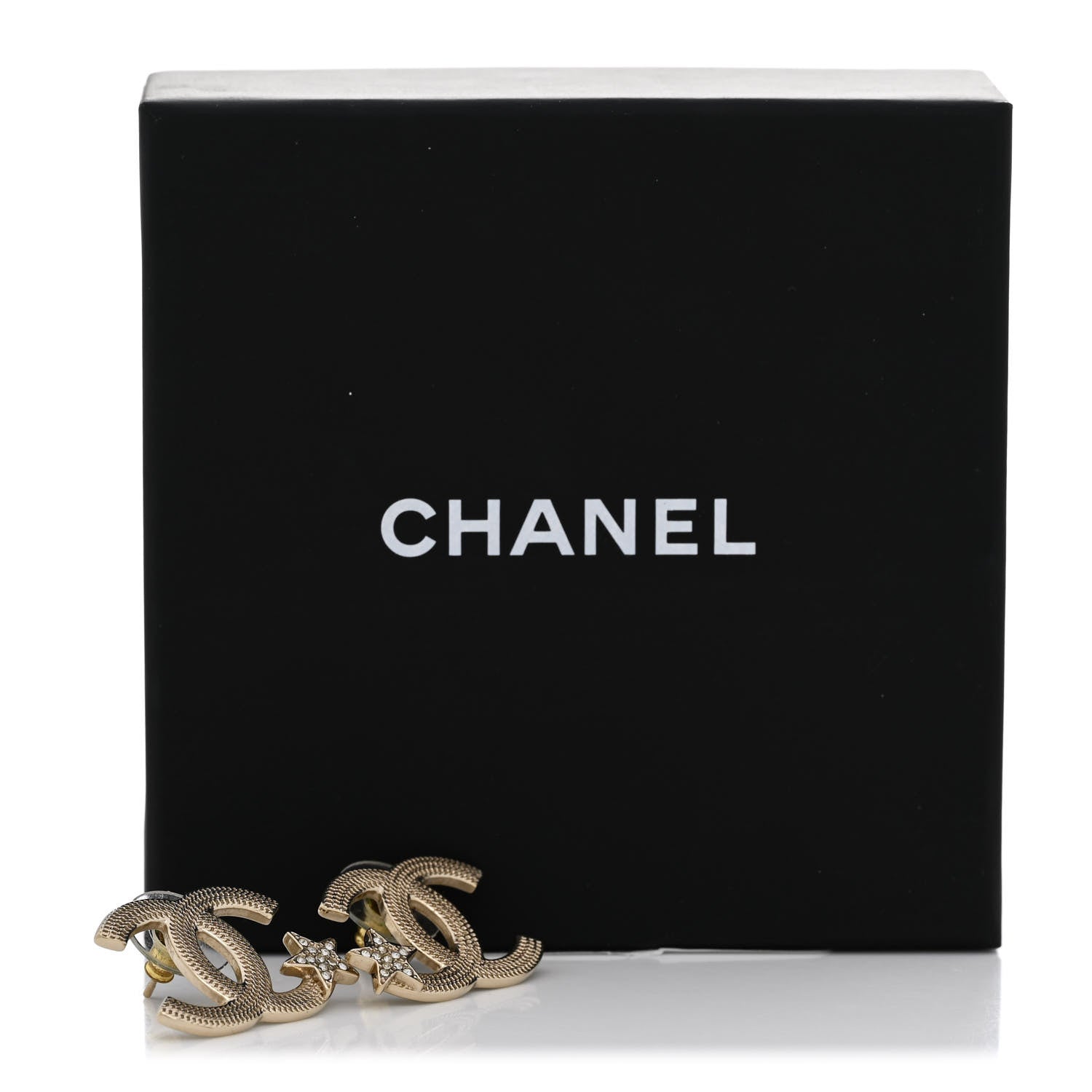 Chanel Metal Crystal CC Star Earrings Gold 5 of 5