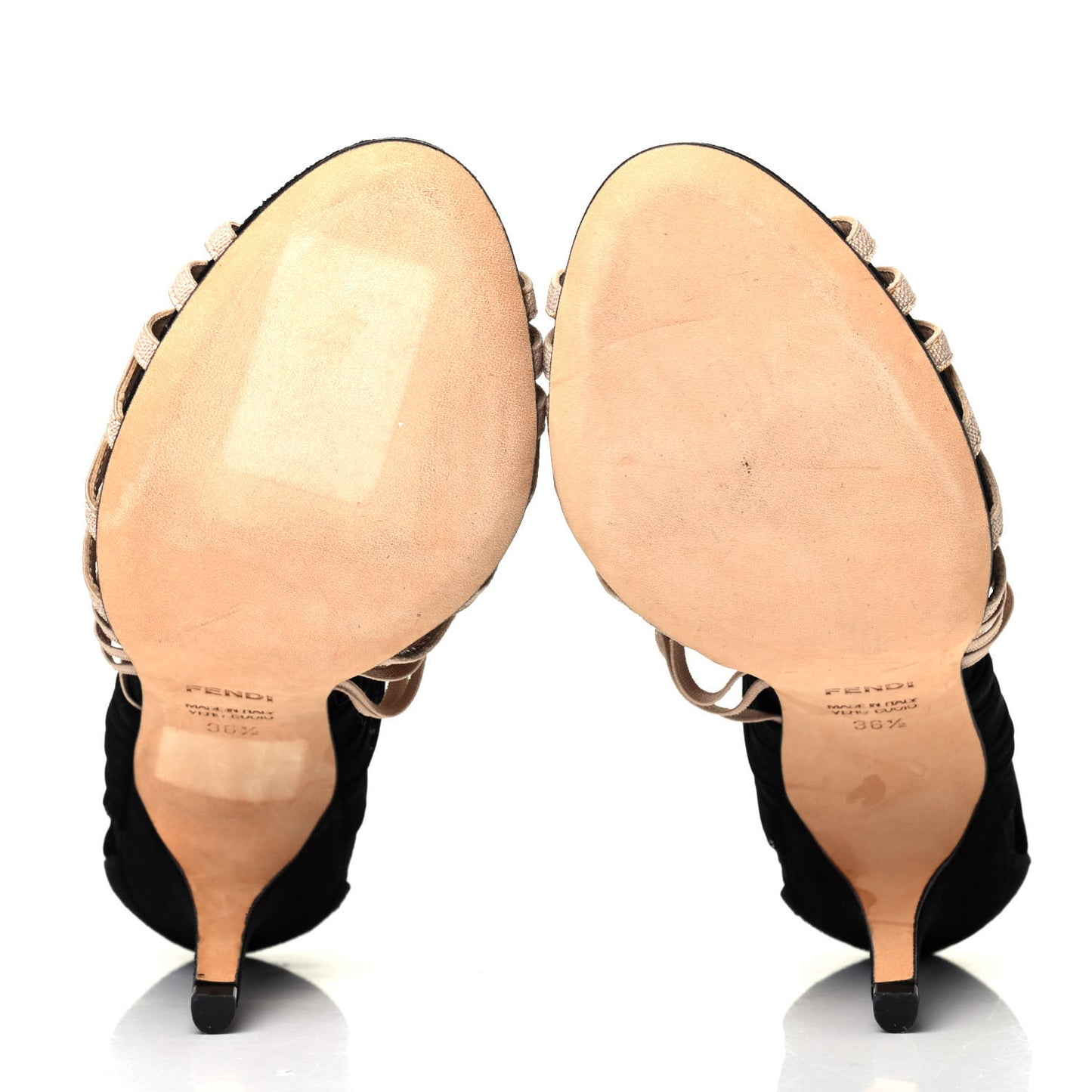 Suede Mesh Strappy Sandals 36.5 Beige Black