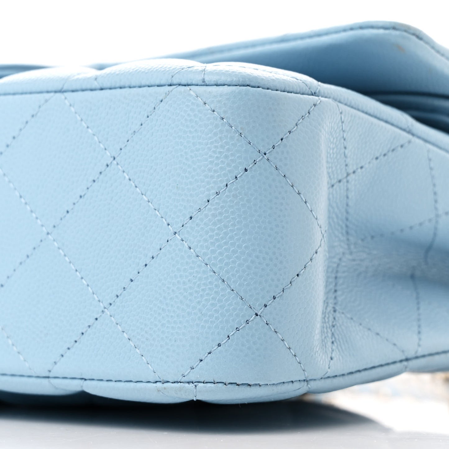 Caviar Quilted Medium Double Flap Light Blue