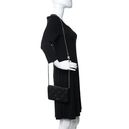 Chanel Lambskin Camellia Embossed Wallet on Chain WOC Black 2 of 12