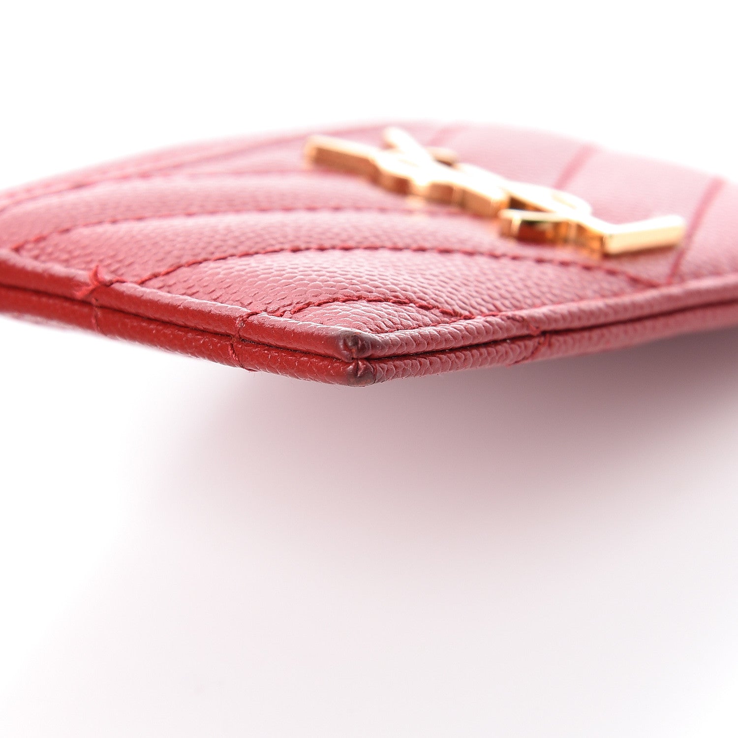 Saint Laurent Grain De Poudre Matelasse Chevron Credit Card Case New Red 12 of 15