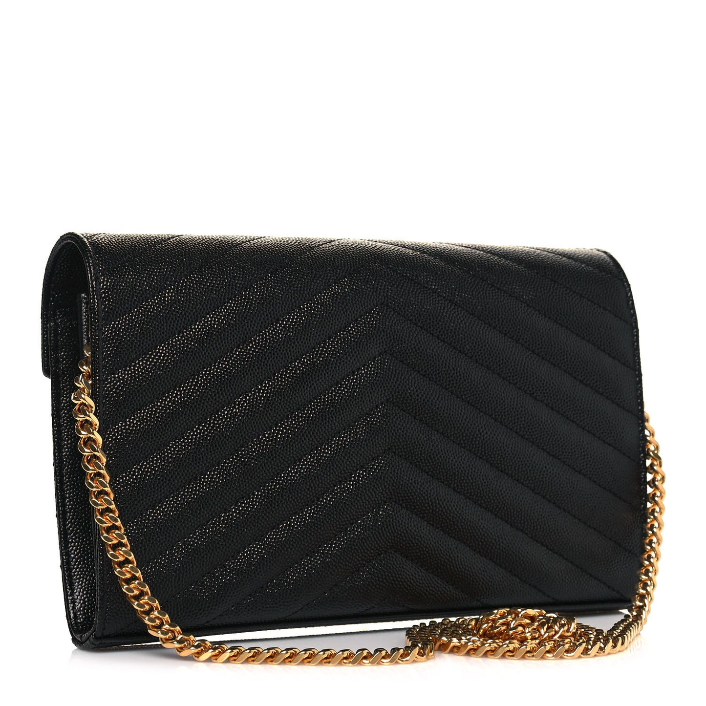 Grain De Poudre Matelasse Chevron Monogram Chain Wallet Black