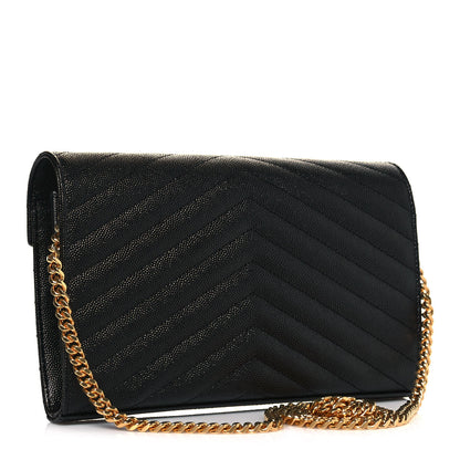 Saint Laurent Grain De Poudre Matelasse Chevron Monogram Chain Wallet Black 3 of 13