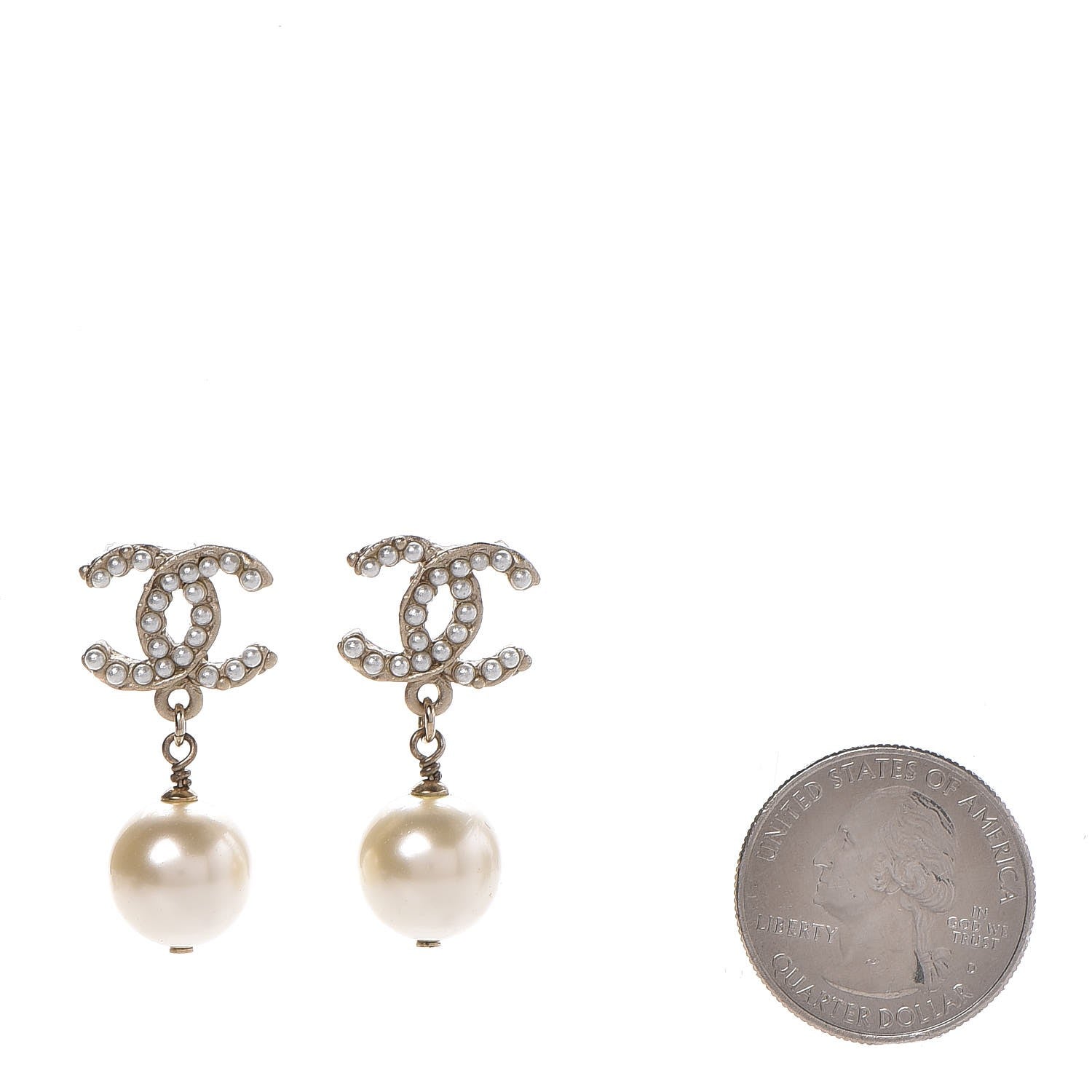Chanel Pearl CC Drop Earrings Light Gold 2 of 5