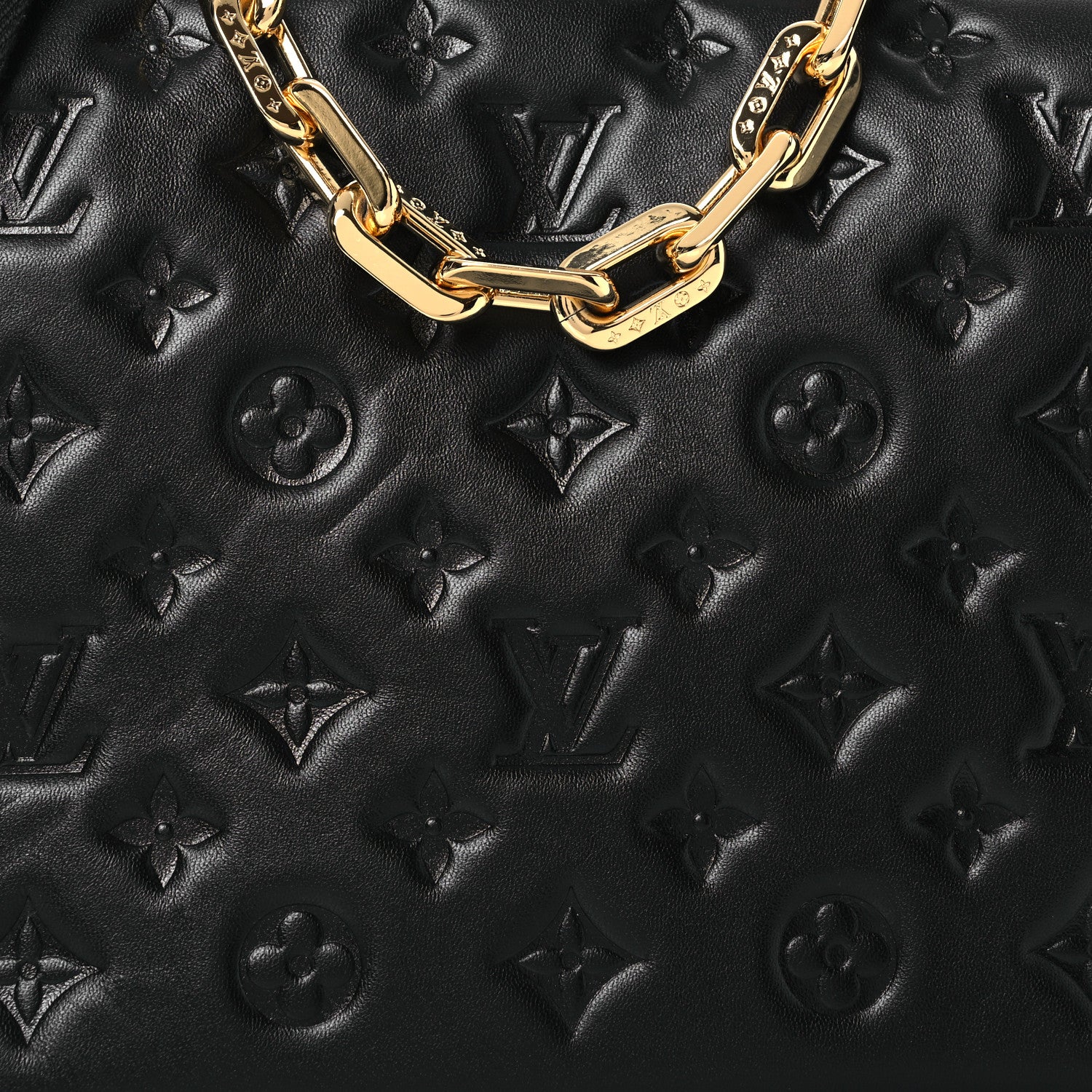 Louis Vuitton Lambskin Embossed Monogram Coussin PM Black 7 of 10