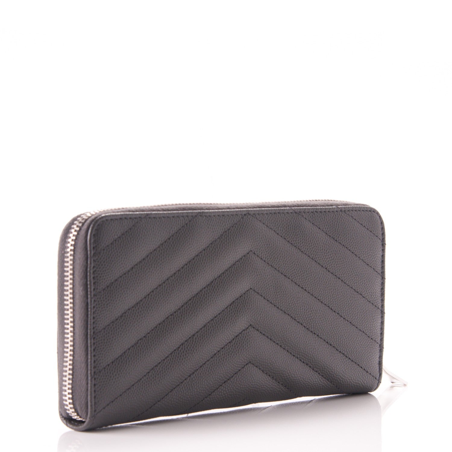 Saint Laurent Grain De Poudre Matelasse Chevron Monogram Zip Around Wallet Dark Anthracite 3 of 6