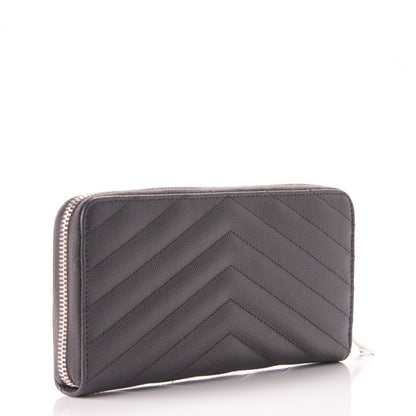 Saint Laurent Grain De Poudre Matelasse Chevron Monogram Zip Around Wallet Dark Anthracite 3 of 6