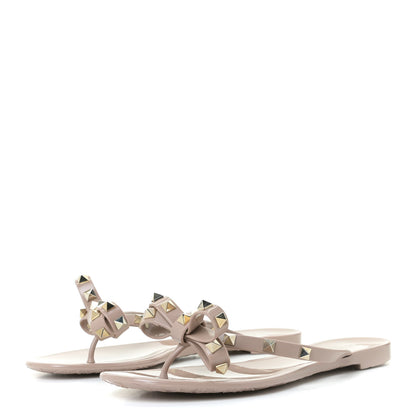Valentino Garavani PVC Jelly Rockstud Bow Thong Sandals 38 Poudre 2 of 13