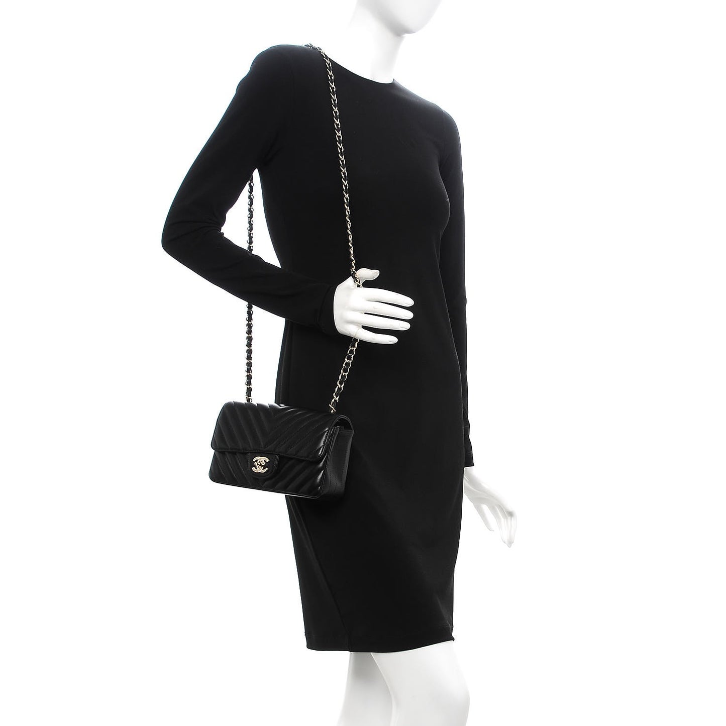 Lambskin Chevron Quilted Mini Rectangular Flap Black