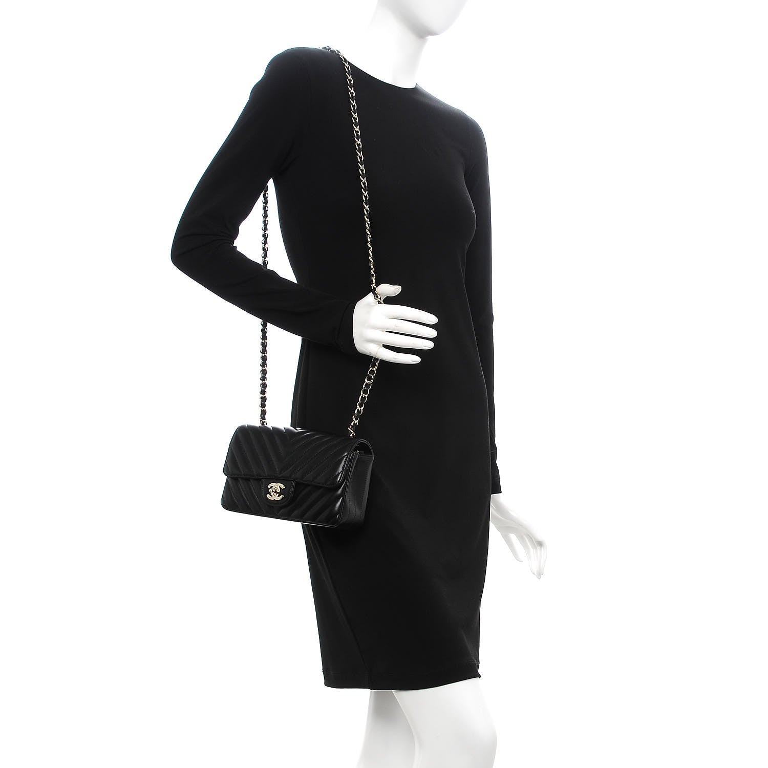 Chanel Lambskin Chevron Quilted Mini Rectangular Flap Black 2 of 10